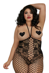 Dreamgirl Plus Size Open-Cup Womens Bodystocking Black Plus Sized Lingerie