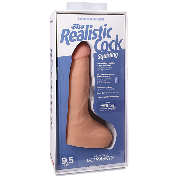 Vac-U-Lock 9.5 Inch Ultraskyn Squirting Cock With Balls Realistic Dildos