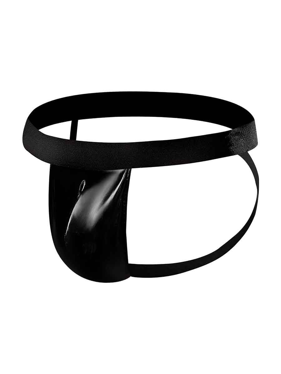 Male Power Wet Look Faux Leather Mens Jock Black His Fetish