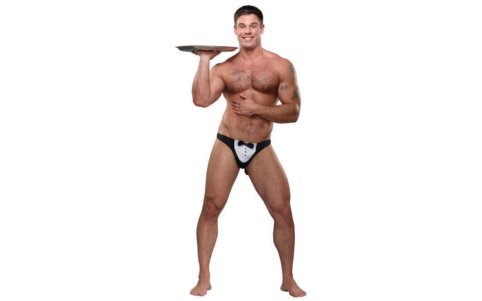 Male Power MaitreD Thong Novelty Underwear With Tuxedo Pouch Black Party Gifts and Novelties