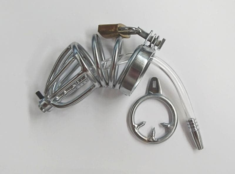 Chastity Device with Cock Ring and Catheter Tube Male Chastity