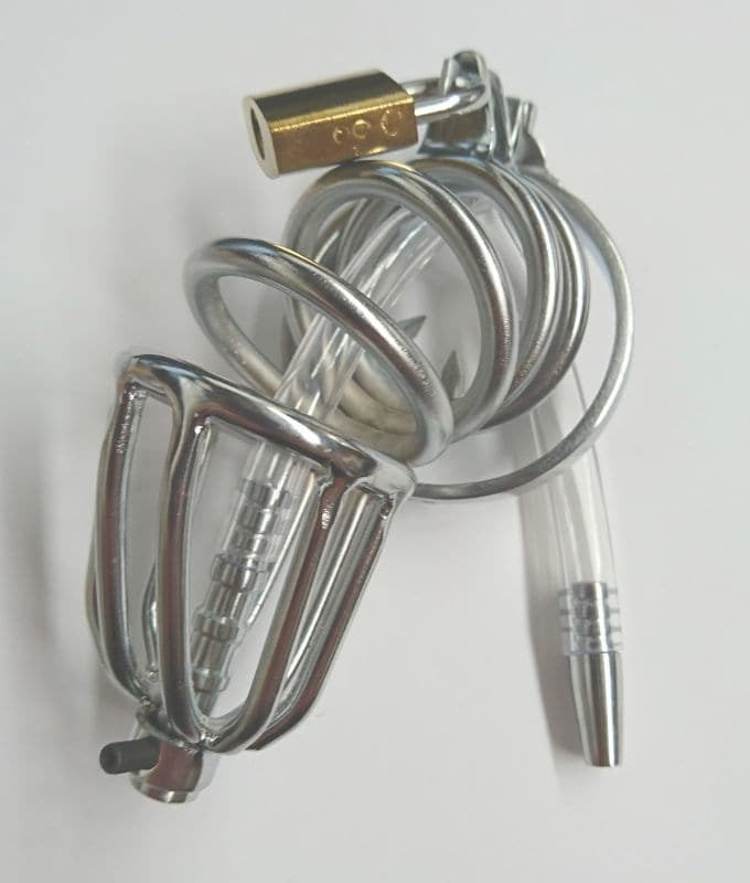 Chastity Device with Cock Ring and Catheter Tube Male Chastity