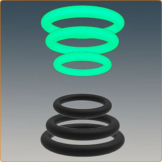 BDStyle Glow-in-the-Dark Pleasure Enhancing Cock Ring Set - Ball and Cock Toys