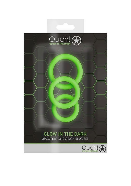 OUCH! Luminescent Pleasure Rings - 3-Pack Set - Cock Rings