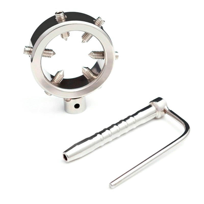 Spike Glans Ring with Penis Plug Cock Plugs and Penis Sounds