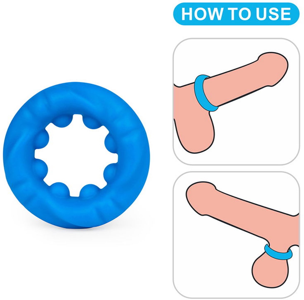 Lovetoy Pinnacle Pro Ridge Bump Stretcher Mens Cock Ring Blue Stretchy Cock Rings