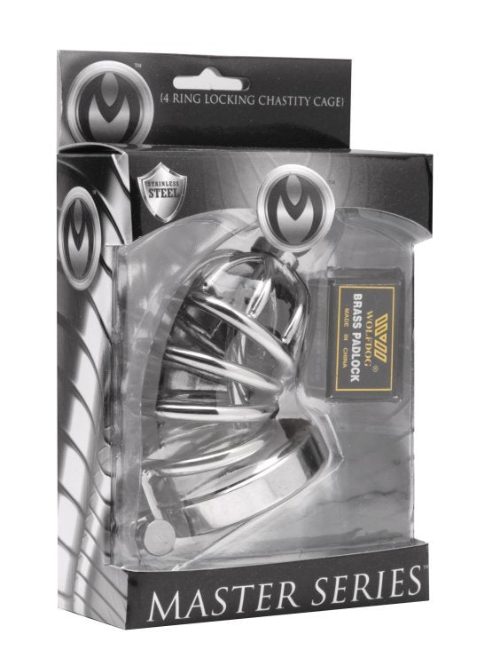 Asylum 4 Ring Locking Chastity Cage Male Chastity