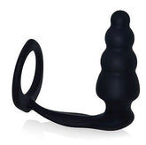 Combo Master Cockring Plug Black Stretchy Cock Rings