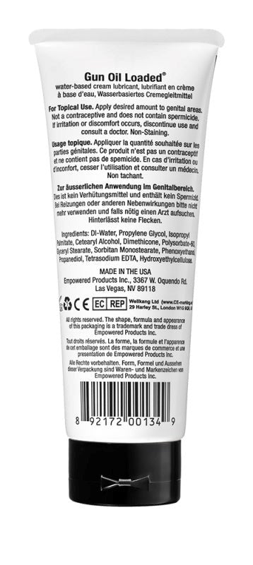 Gun Oil Loaded Water-Based Cream Lubricant - 100ml of Silky Smooth Pleasure Water Based Lubes
