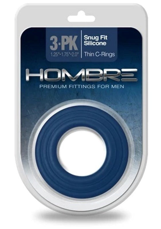 Hombre Snug-Fit Silicone Thin C-Rings 3 pk Navy Stretchy Cock Rings