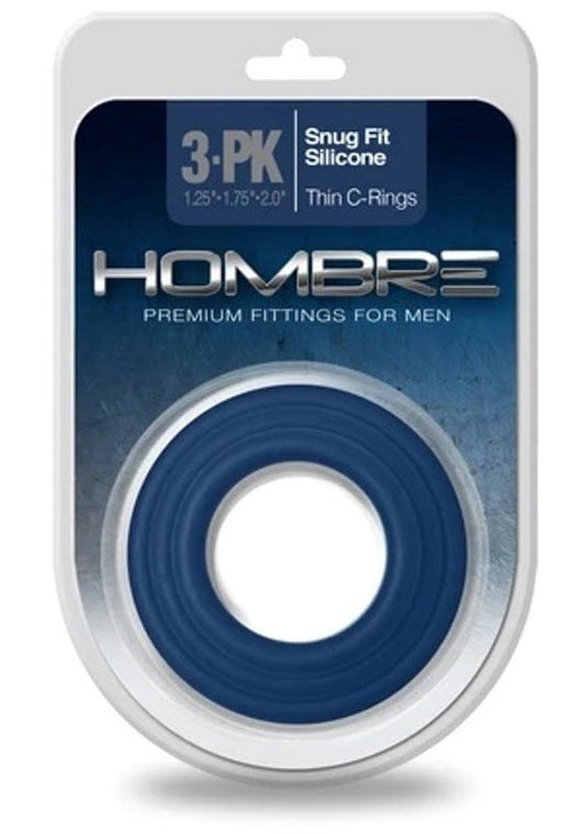 Hombre Snug-Fit Silicone Thin C-Rings 3 pk Navy - Stretchy Cock Rings
