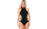 Pink Lipstick Slit N Spin Womens Bodysuit One Size Black Teddies and Bodysuits