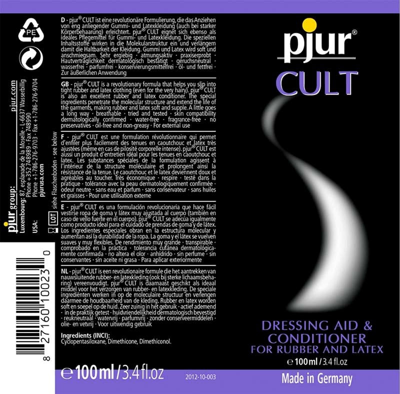 Pjur CULT Rubber and Latex Aid 100ml Silicone Based Lubes