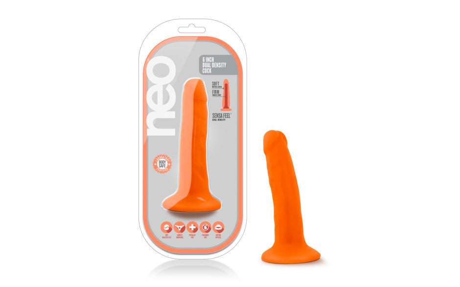 Neo Dual Density Realistic Cock 6 Inch Neon Orange Realistic Dildos