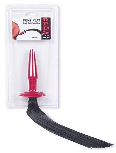 Doc Johnson Red's Black Leather Pony Play BDSM Whip Small Butt Plugs