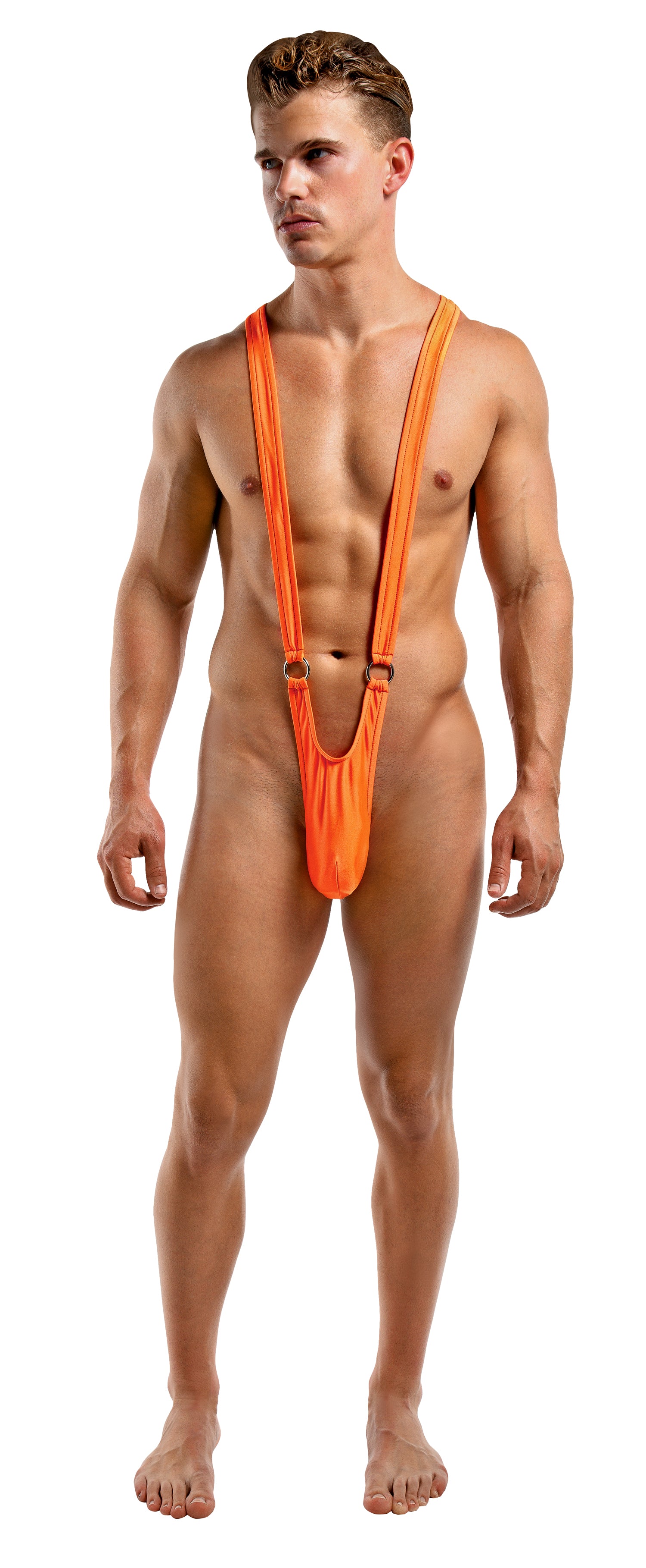 Male Power Stretchy and Breathable Sling Front Rings Orange Jocks and G-Strings