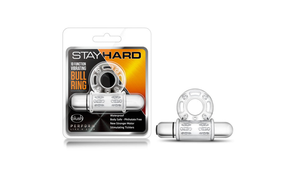 Stay Hard 10 Function Vibrating Mega Bull Penis Ring Clear Vibrating Cock Rings