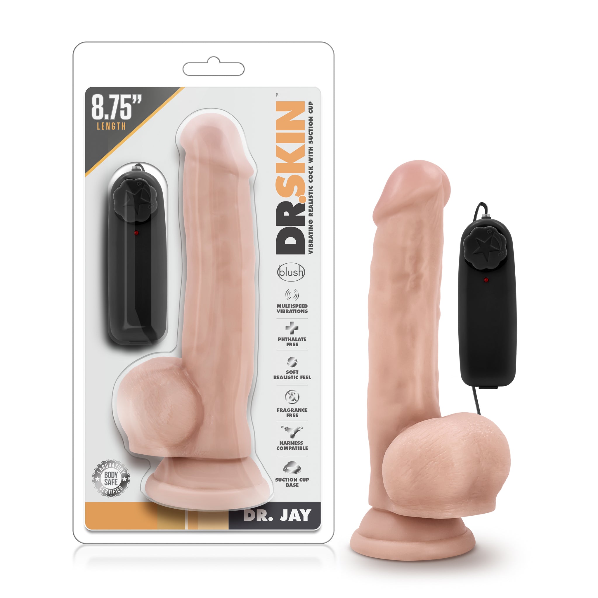 Dr Skin Dr Jay Vibrating Cock with Suction Cup Vanilla 8.75 Inch Vibrating Dildos