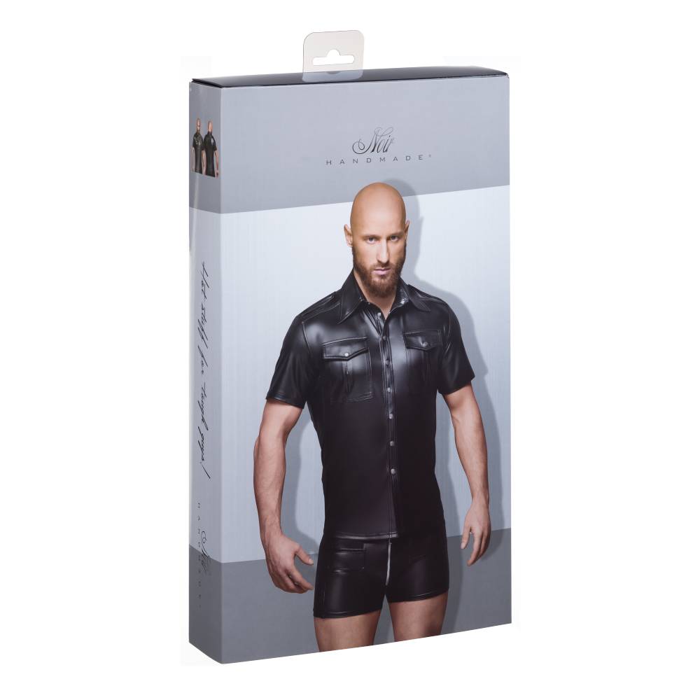 Noir Handmade Mens Sexy And Elegant Shirt With Front Pockets His Fetish