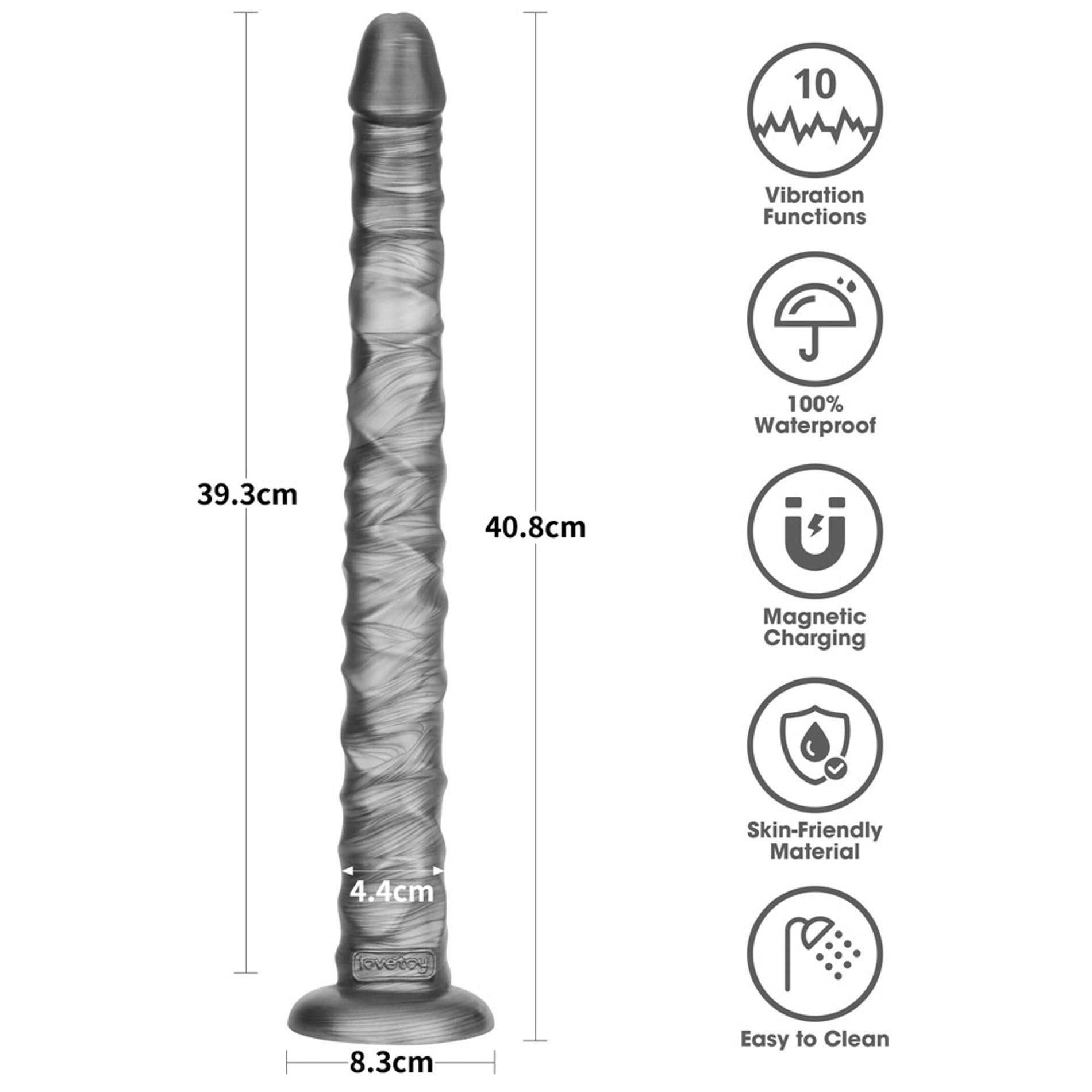 Lovetoy King Sized Vibrax Slider Vibrating Dildo Grey Vibrating Dildos