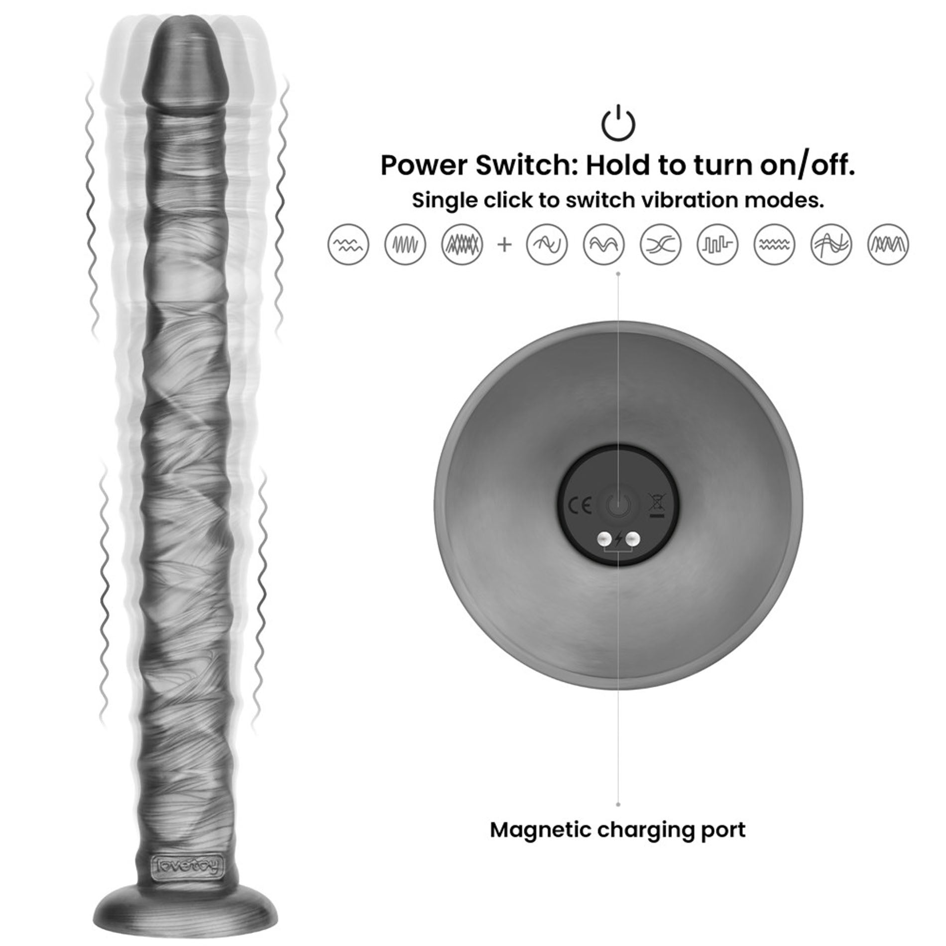 Lovetoy King Sized Vibrax Slider Vibrating Dildo Grey Vibrating Dildos