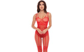 Rene Rofe All Heart Crotchless Womens Bodystocking Red One Size Body Stockings