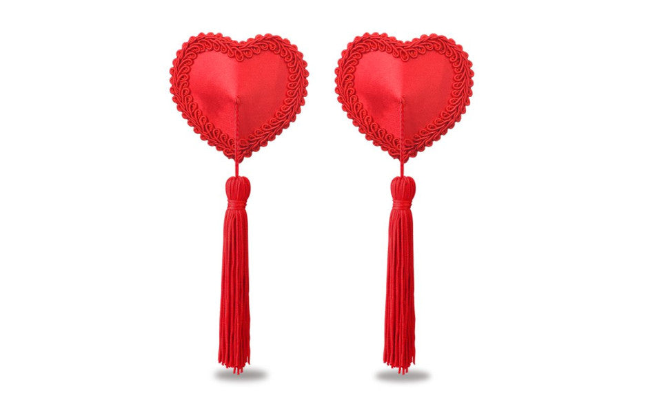 Lovetoy Reusable Red Heart Tassels Womens Nipple Pasties Breast and Nipple Toys