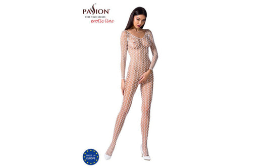 Passion Lingerie Ribbed Mesh Quality Bodystocking BS068 One Size White - Body Stockings