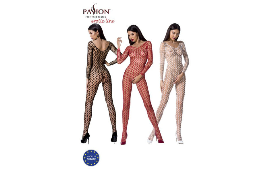 Passion Lingerie Ribbed Mesh Quality Bodystocking BS068 One Size White Body Stockings