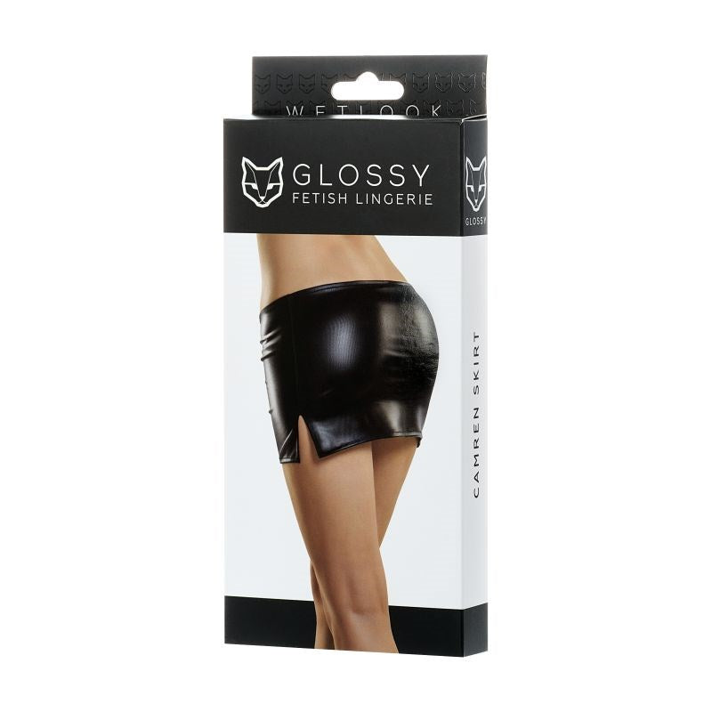Glossy Wetlook Womens Sexy Mini Skirt Camren XL Black Her Fetish