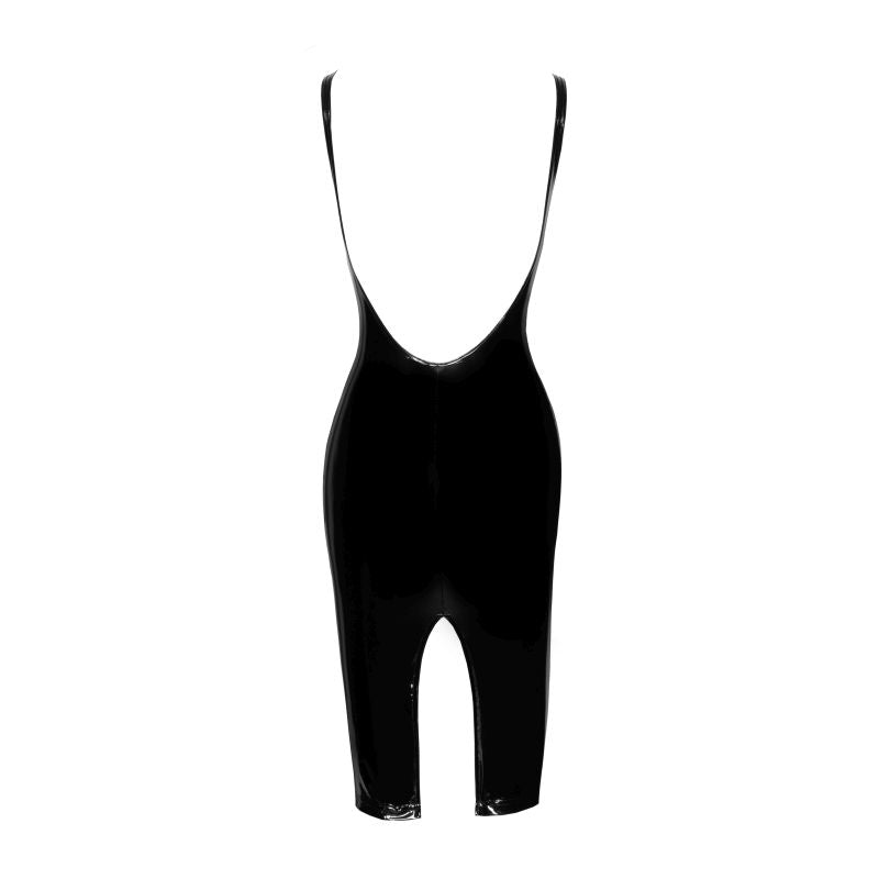 Noir Handmade PVC Midi Womens Dress With Front Zipper Black Her Fetish