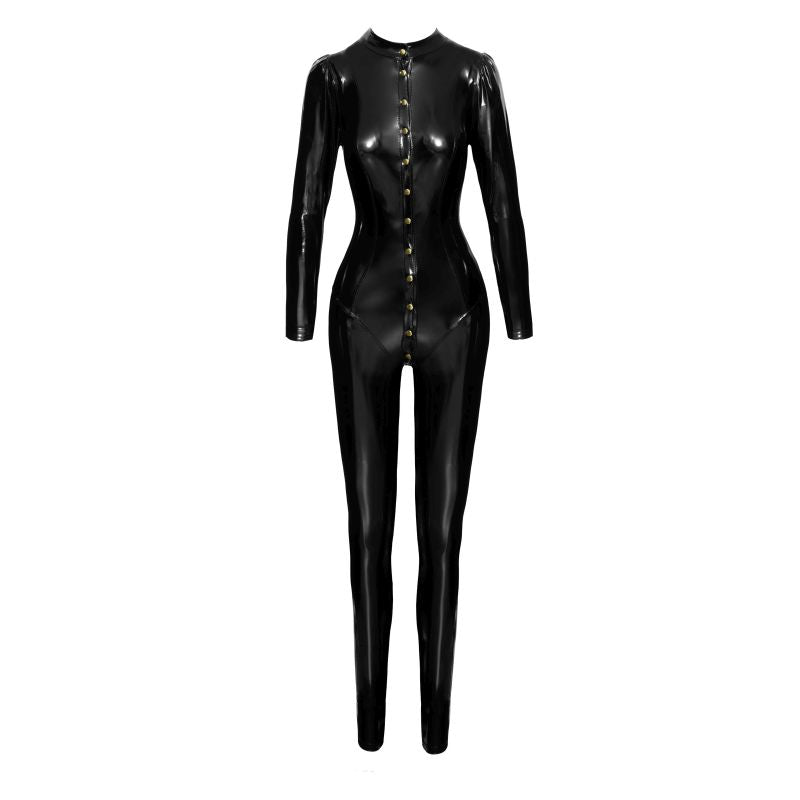 Noir Handmade Long Button Up PVC Overall Women Dress Black Her Fetish