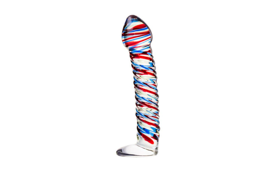 Sexus Glass Dildo Stripes With Base 16cm Blue & Red Glass Sex Toys