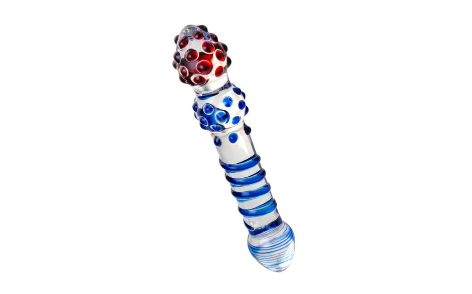 Sexus Glass Dildo 20.5cm Blue & Red Glass Sex Toys