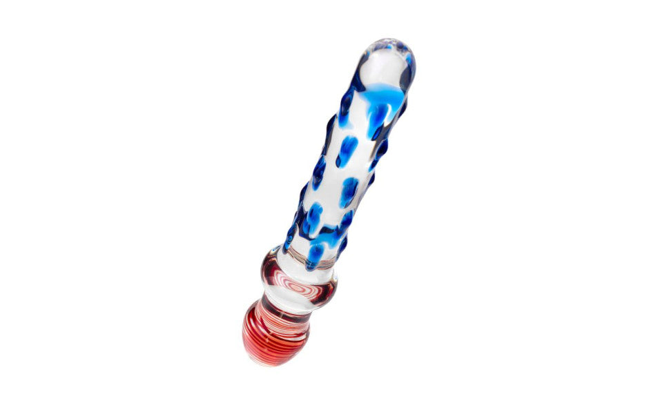 Sexus Glass Dildo With Knobs 20cm Blue & Red Glass Sex Toys