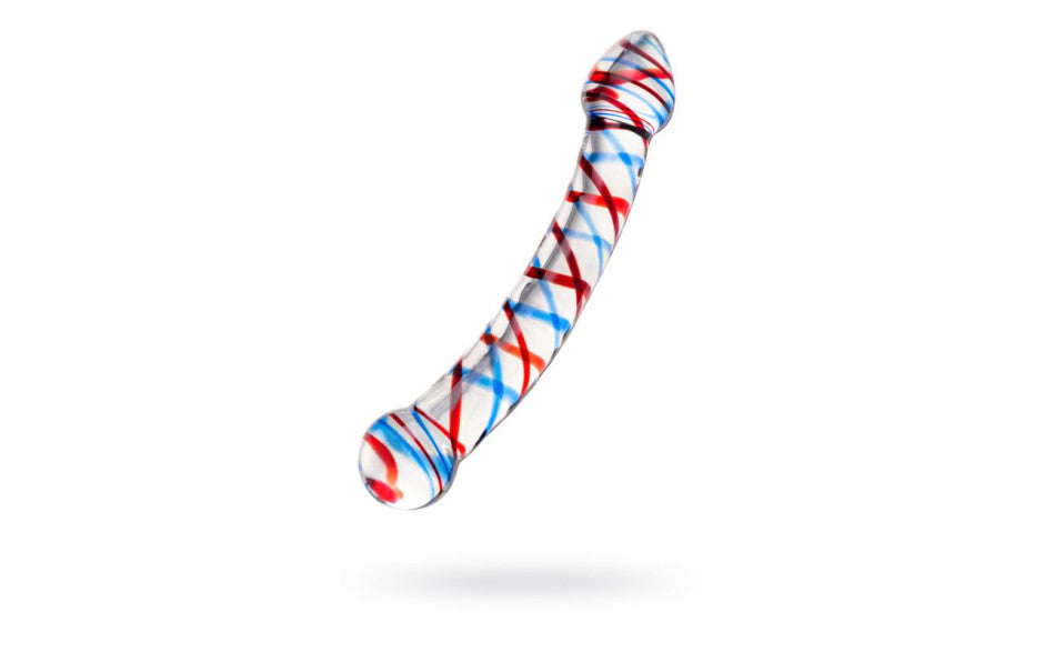 Sexus Curved Glass Dildo 20cm Blue & Red Glass Sex Toys