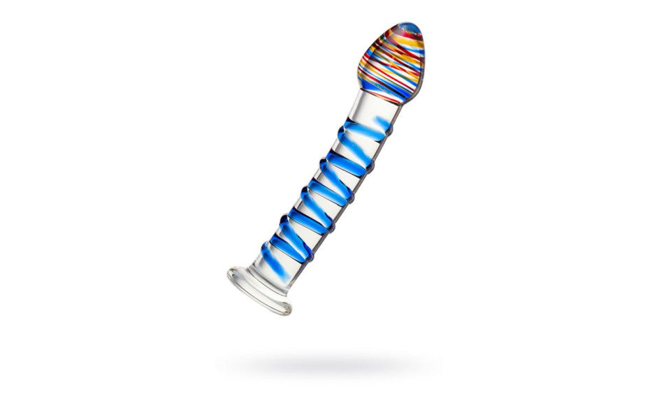 Sexus Unisex Glass Dildo With Suction Cup Blue Swirls 18cm Glass Sex Toys
