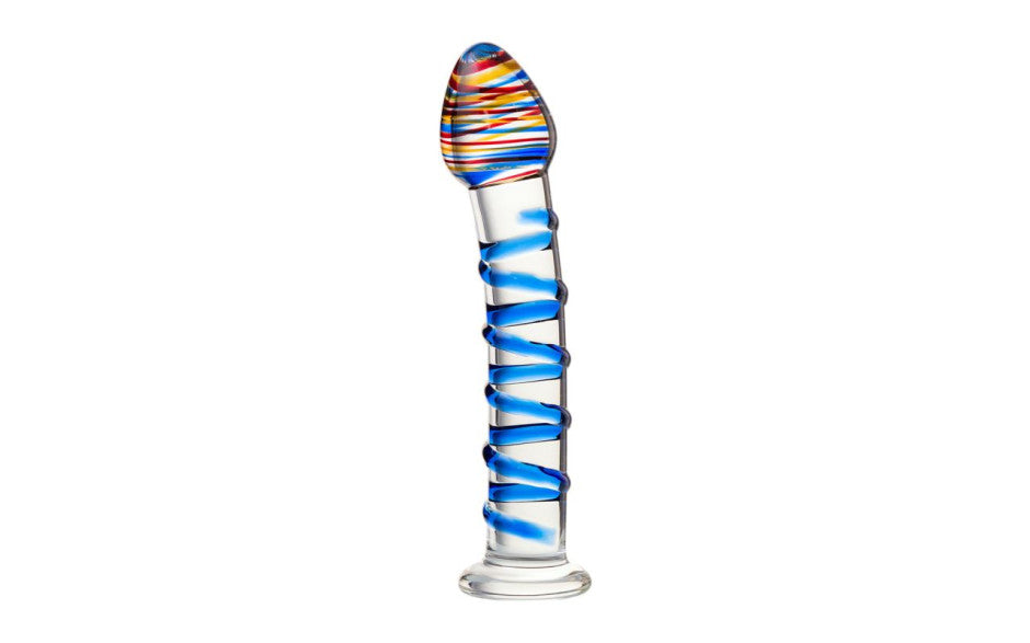 Sexus Unisex Glass Dildo With Suction Cup Blue Swirls 18cm Glass Sex Toys
