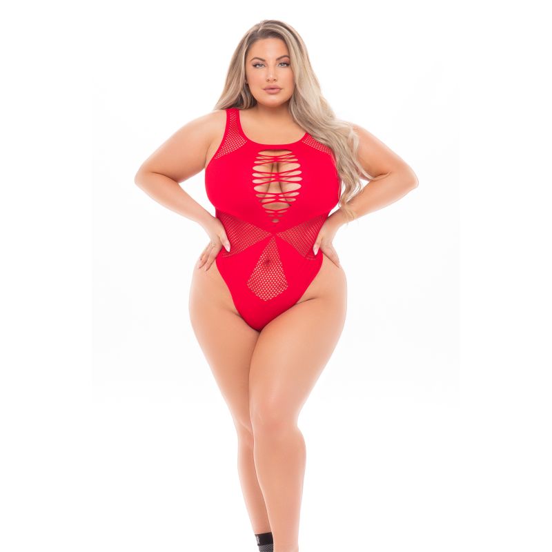 Pink Lipstick Duchess High Neck Womens Bodysuit One Size Plus Sized Lingerie