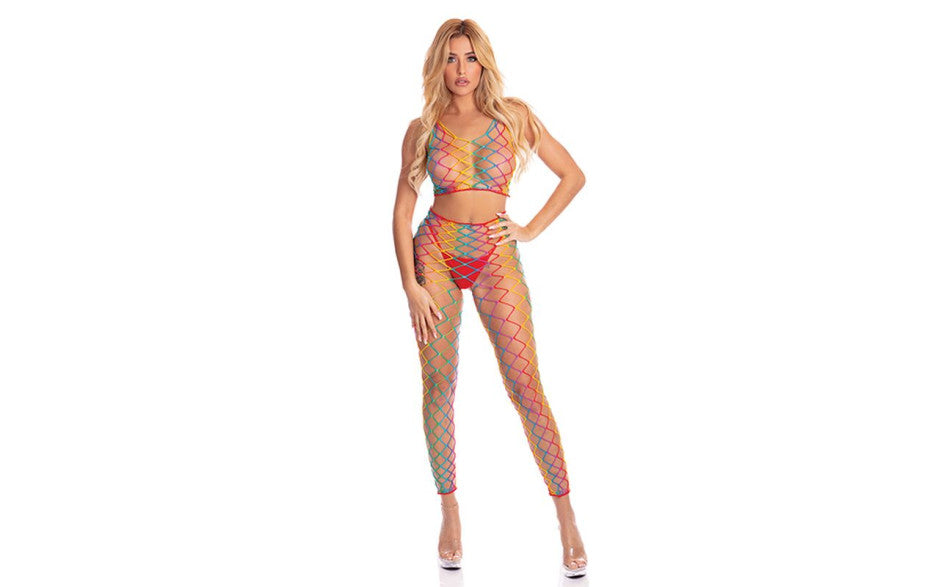 Pink Lipstick 2 Piece Womens Body Stocking One Size Rainbow Body Stockings