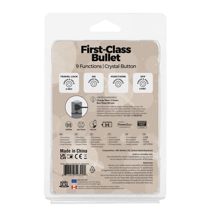 Power Bullet First Class 6 cm Rechargeable Bullet Vibrator With Crystal Button Bullet Vibrators