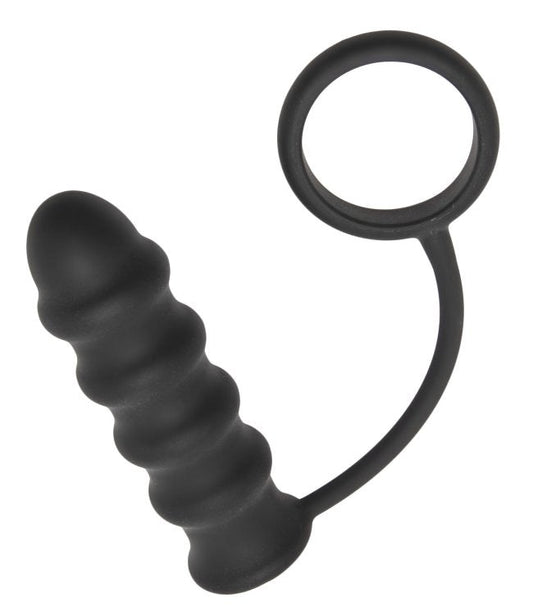 Rippler Vibrating Silicone Anal Plug with Cock Ring - Intense Erection Enhancement - Cock Rings