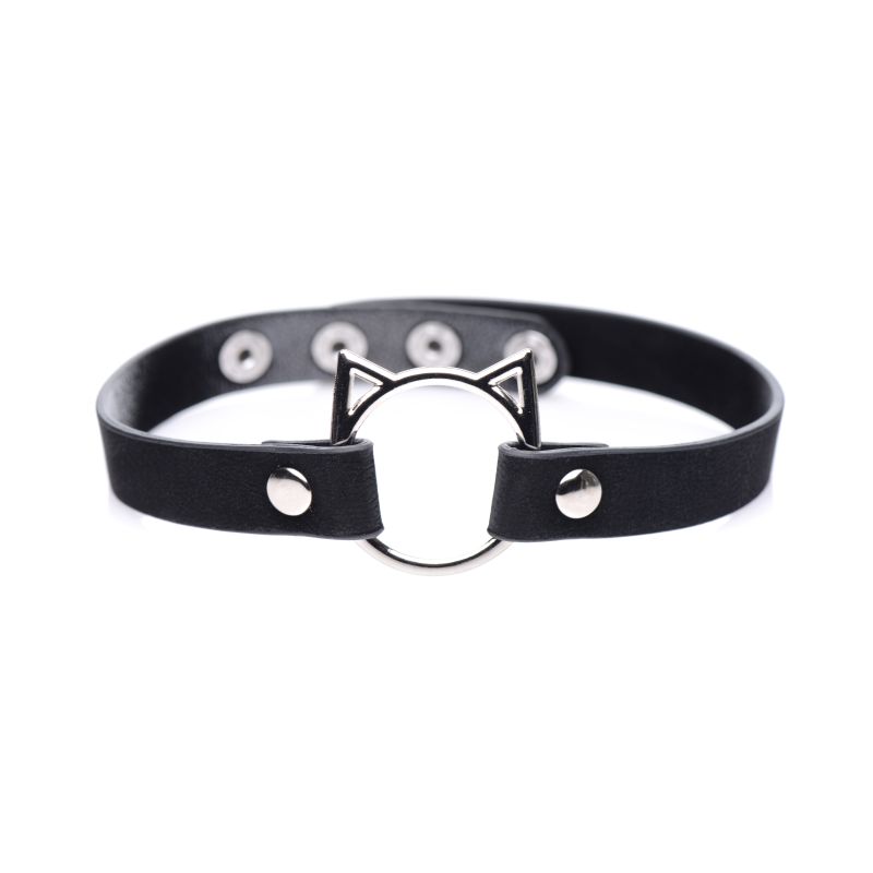 Master Series PU Leather Kinky Kitty Ring Slim Choker Collars and Leads