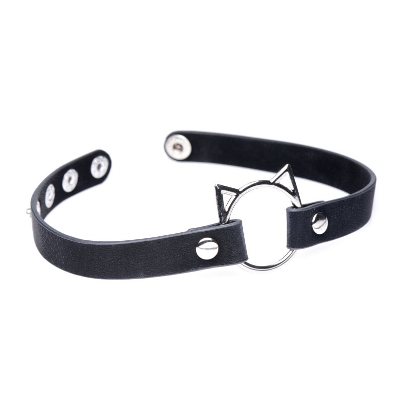 Master Series PU Leather Kinky Kitty Ring Slim Choker Collars and Leads