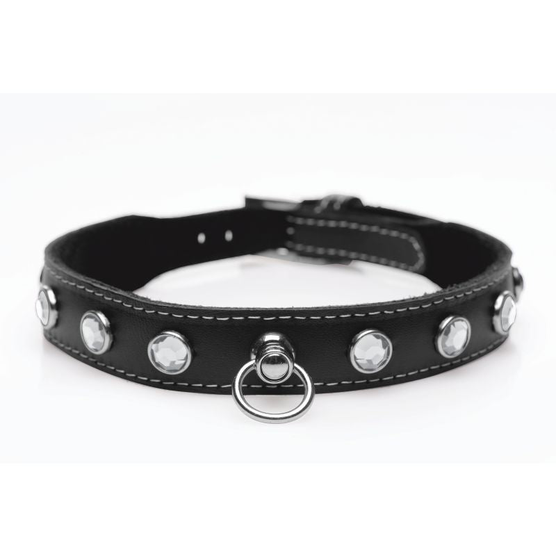 Master Series Bling Vixen Leather Choker Collar With Rhinestones Collars and Leads