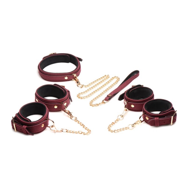 Master Series Velvet Bondage Set 6 Piece Burgundy Bondage Kits