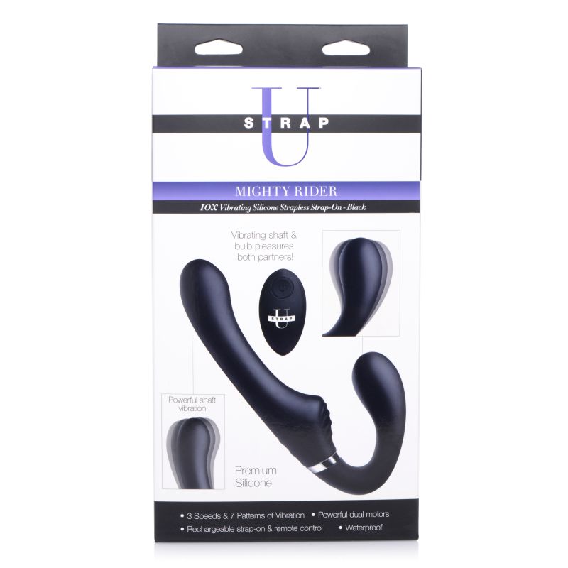 Strap U Mighty Rider 10X Strapless Strap-On Black With Remote Strap On Sextoys