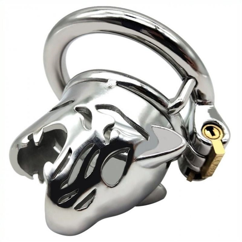 Tiger Head Steel Cock Cage Male Chastity