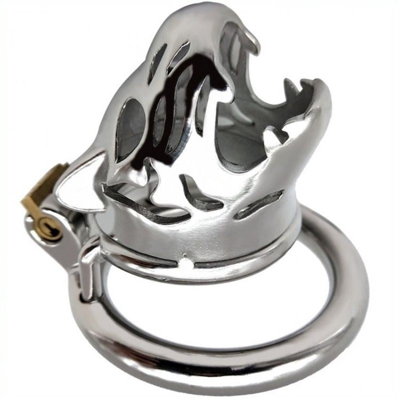 Tiger Head Steel Cock Cage Male Chastity