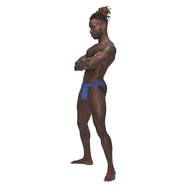 Male Power Sexagon Soft and Stretchy Micro V Thong Blue Jocks and G-Strings
